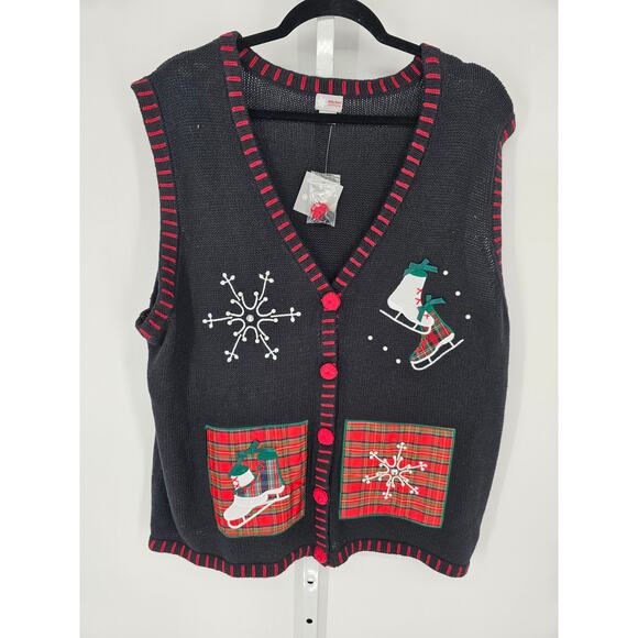 Holiday Editions Women's Black Christmas Holiday Sweater Vest Size XXL - Picture 1 of 6